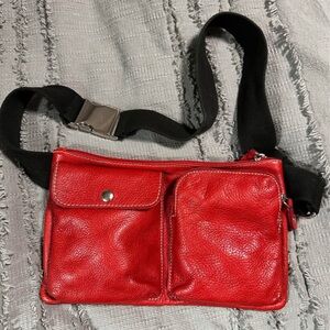 Roots RARE Red Leather Waist / Fanny/ Crossbody Bag Lk New